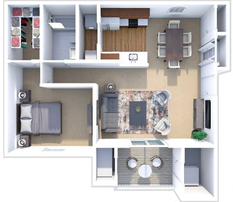 Floor plan for 1 bed, 1 bath, 826 sqft